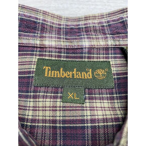 Timberland Men Button Down Shirt Red Plaid Long Sleeve 100% Cotton Size XL - Picture 4 of 6